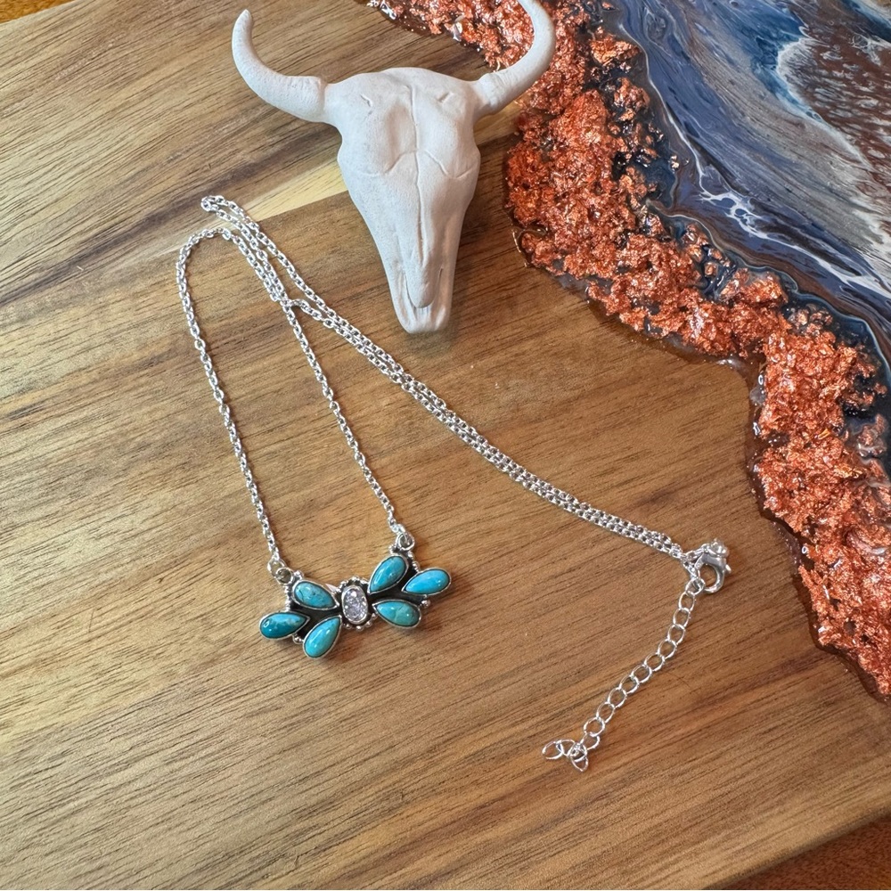 Southwestern 925 Sterling Silver and Kingman Turquoise & Moissanite Necklace.